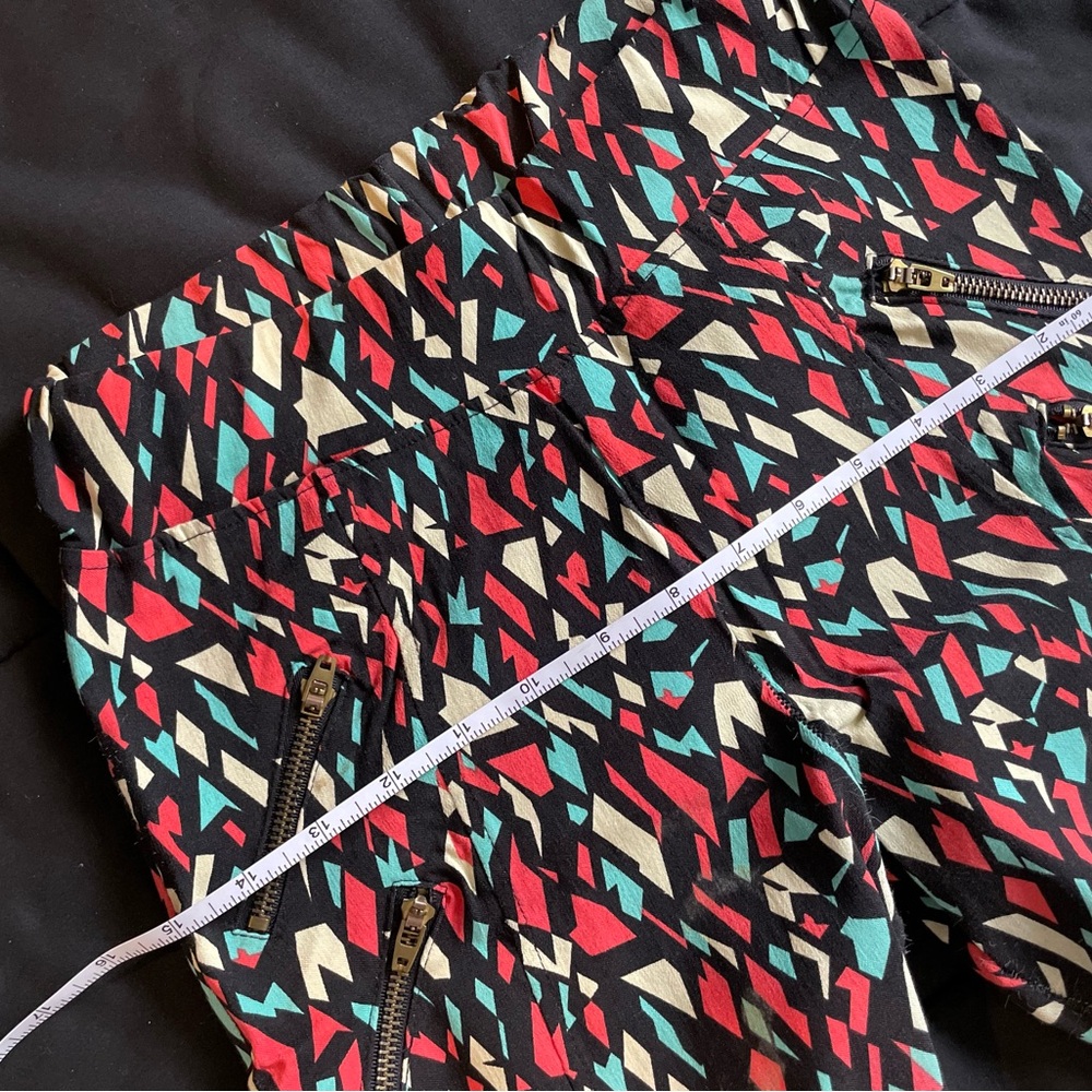 Multicolor stretchy pants black orange green yellow Small